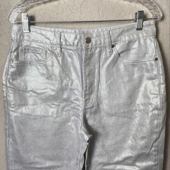 Rebecca Minkoff Silver Metallic High-Waisted Jeans NWOT - Picture 6 of 9